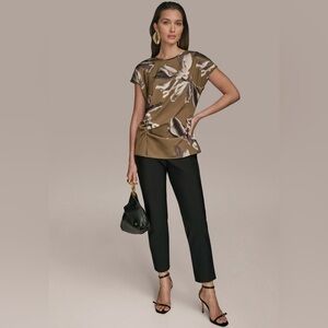Donna Karan Women’s Cap Sleeve Printed Top. Small. Smokey Olive Combo. NWT